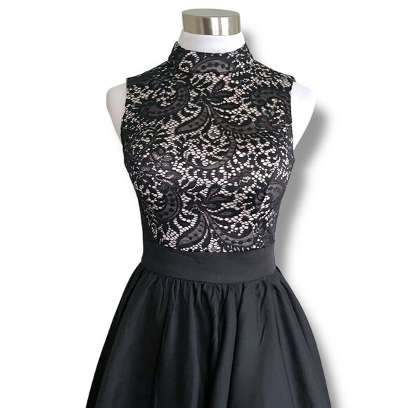 Chi Chi London for Modcloth Womens Dress Sz 2 Black Lace High Neck Fit & Flare - Picture 2 of 8